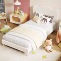 Twin Size Bed Frame with Adjustable Headboard, Boucle Upholstered Platform Bed for Kids, Strong Wood Slats, No Box Spring Needed