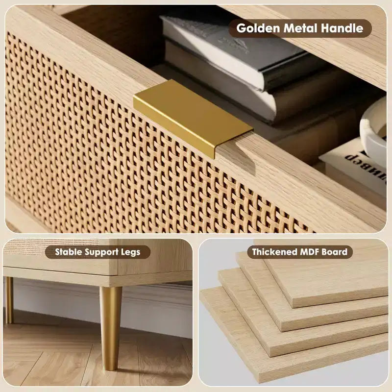 Cómoda alta de 5 cajones de ratán natural, color madera, un solo uso