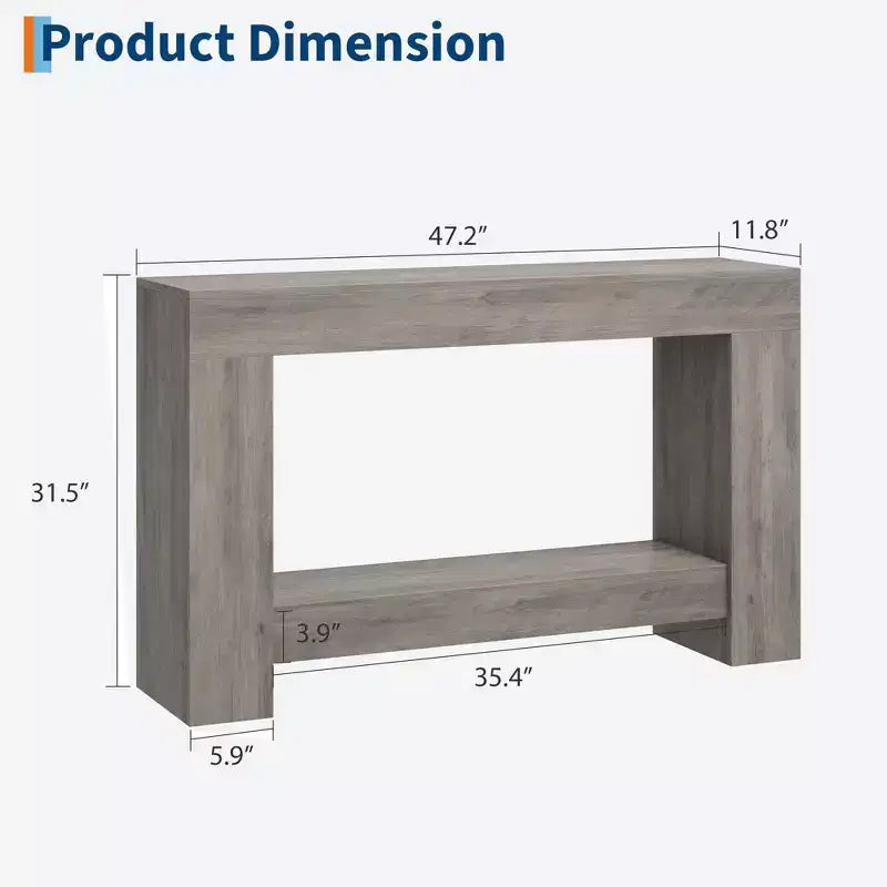 Mesa consola rústica de 2 niveles, gris/natural, de 120 cm o 160 cm, cabe 1