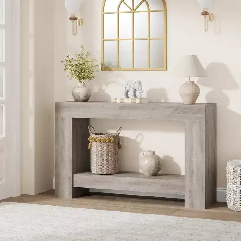Mesa consola rústica de 2 niveles, gris/natural, de 120 cm o 160 cm, cabe 1