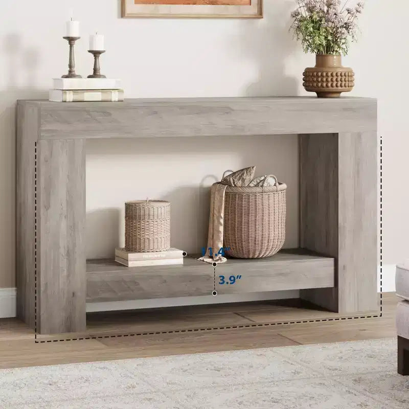 Mesa consola rústica de 2 niveles, gris/natural, de 120 cm o 160 cm, cabe 1