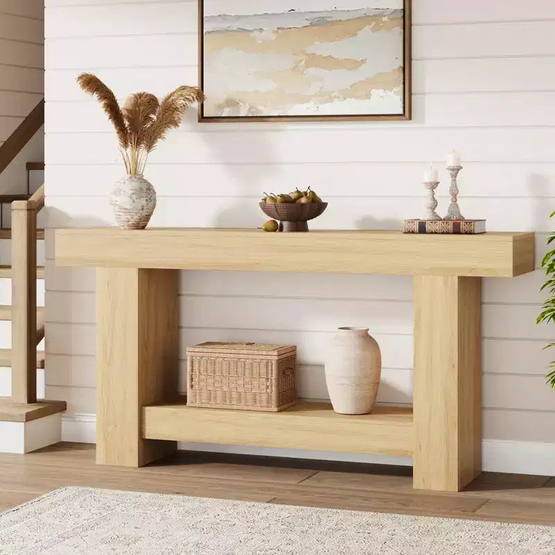 Mesa consola rústica de 2 niveles, gris/natural, de 120 cm o 160 cm, cabe 1