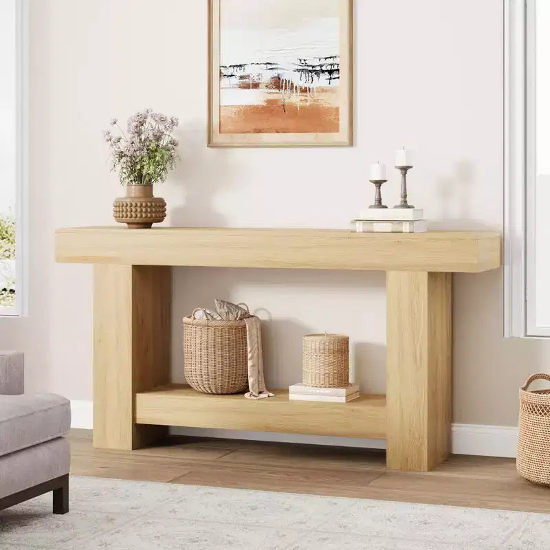 Mesa consola rústica de 2 niveles, gris/natural, de 120 cm o 160 cm, cabe 1