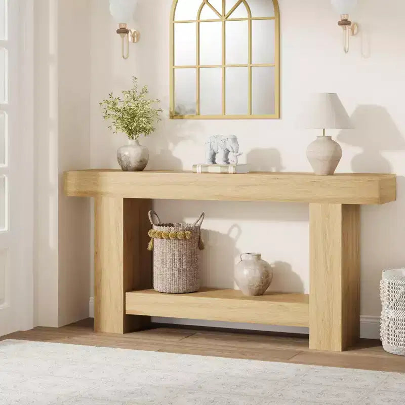 Mesa consola rústica de 2 niveles, gris/natural, de 120 cm o 160 cm, cabe 1