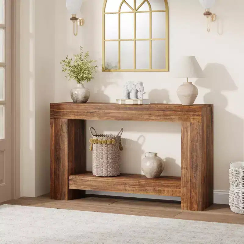 Mesa consola rústica de 2 niveles, gris/natural, de 120 cm o 160 cm, cabe 1