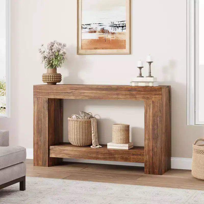 Mesa consola rústica de 2 niveles, gris/natural, de 120 cm o 160 cm, cabe 1