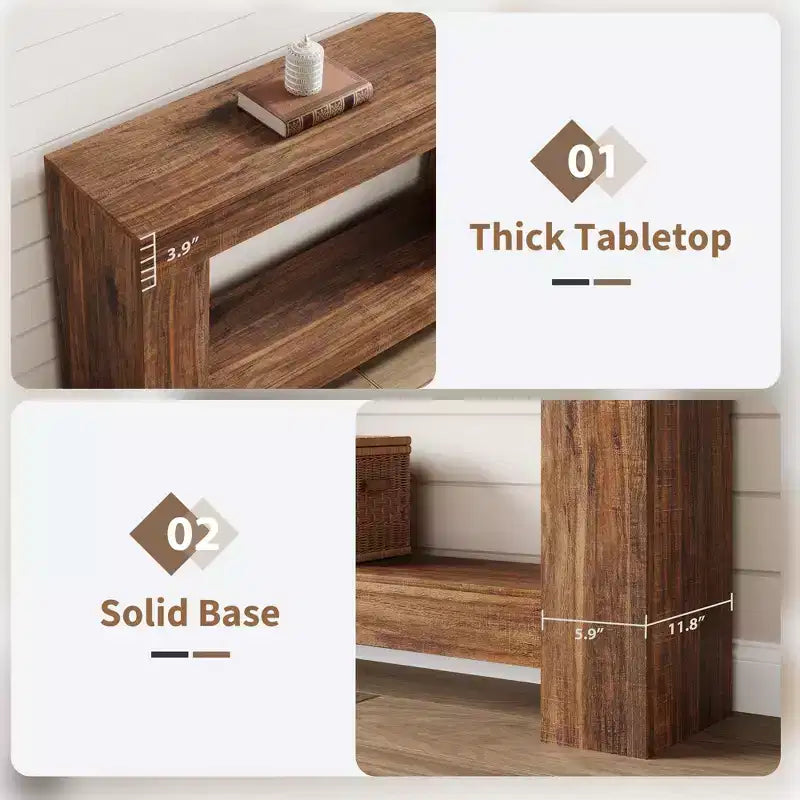 Mesa consola rústica de 2 niveles, gris/natural, de 120 cm o 160 cm, cabe 1