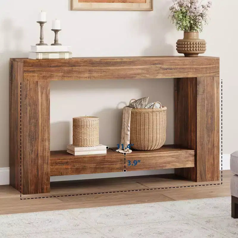 Mesa consola rústica de 2 niveles, gris/natural, de 120 cm o 160 cm, cabe 1