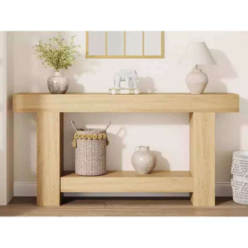 Mesa consola rústica de 2 niveles, gris/natural, de 120 cm o 160 cm, cabe 1