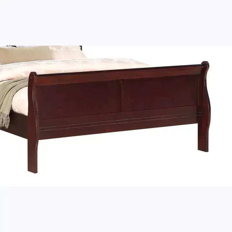 Estructura de cama matrimonial estilo trineo cerezo con cabecera y piecera, para 1 persona