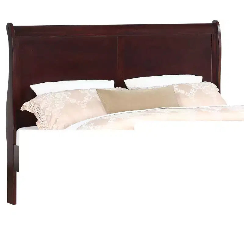 Estructura de cama matrimonial estilo trineo cerezo con cabecera y piecera, para 1 persona