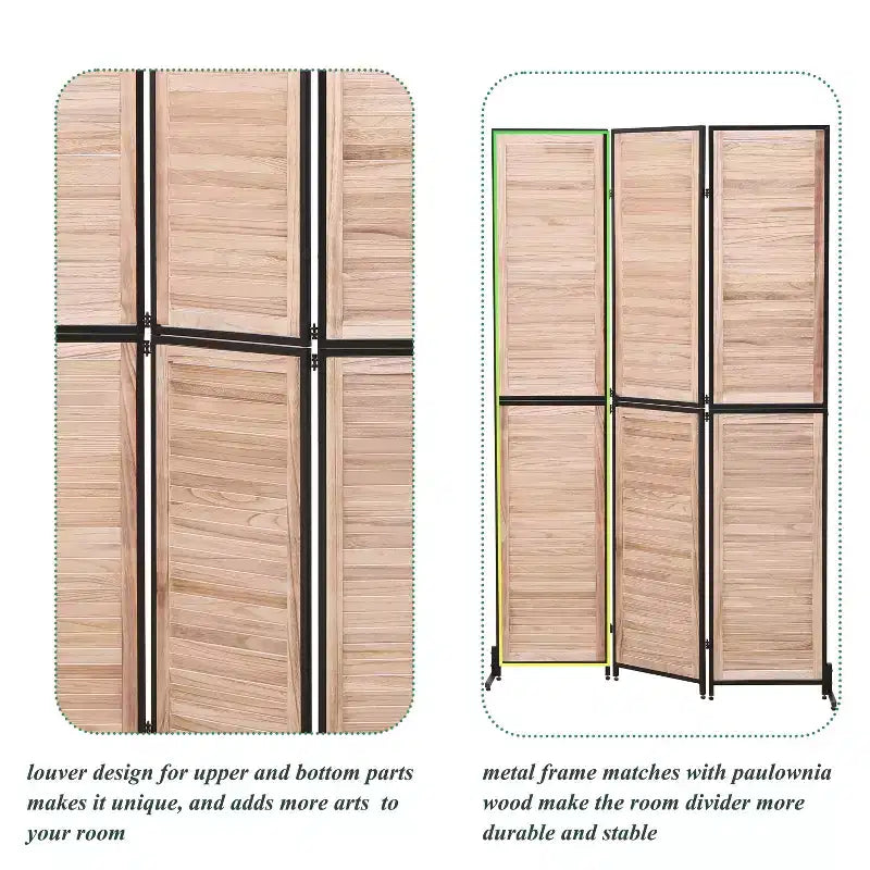 Divisor de ambiente plegable de 3 paneles, negro/marrón, 1.8 m, autónomo