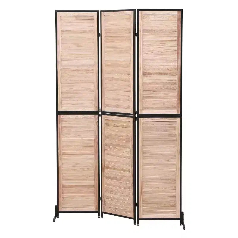 Divisor de ambiente plegable de 3 paneles, negro/marrón, 1.8 m, autónomo