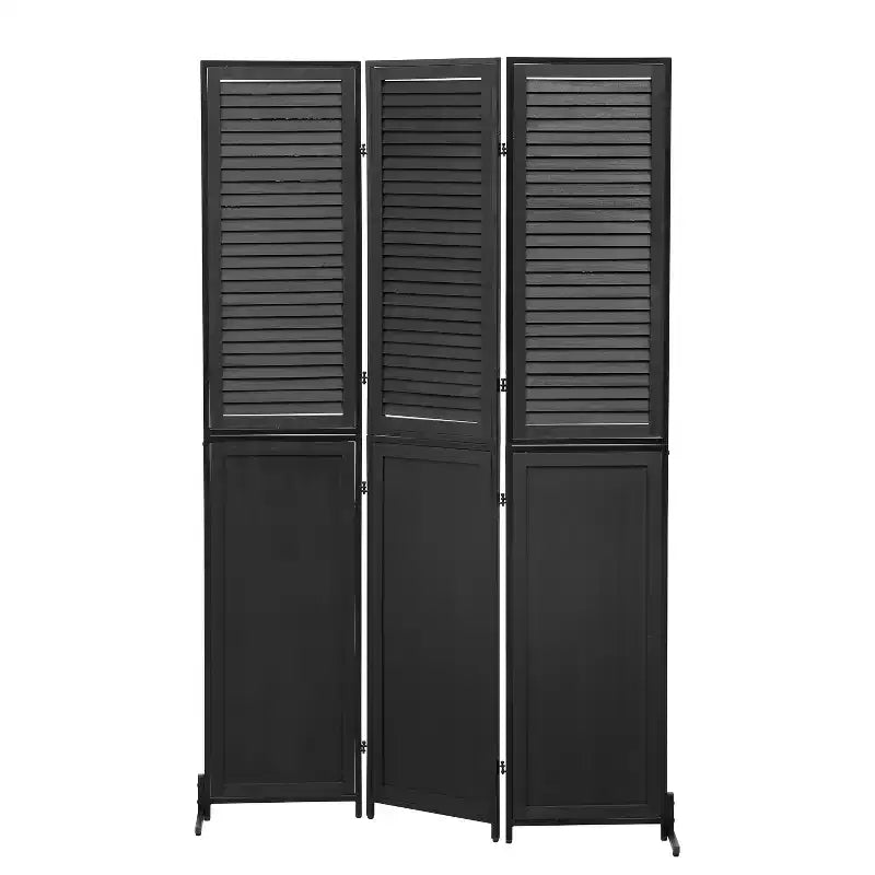 Divisor de ambiente plegable de 3 paneles, negro/marrón, 1.8 m, autónomo