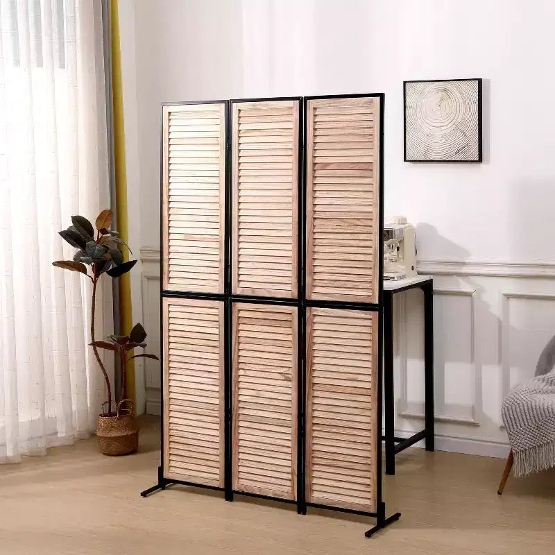 Divisor de ambiente plegable de 3 paneles, negro/marrón, 1.8 m, autónomo