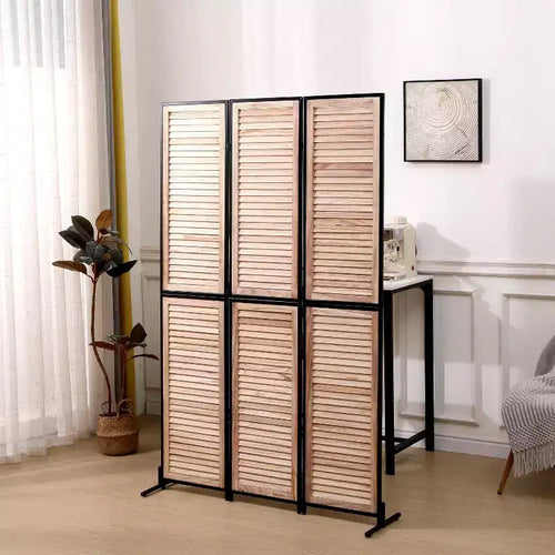 Divisor de ambiente plegable de 3 paneles, negro/marrón, 1.8 m, autónomo
