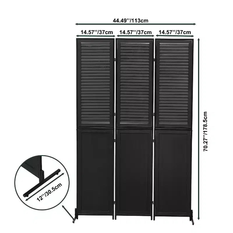Divisor de ambiente plegable de 3 paneles, negro/marrón, 1.8 m, autónomo