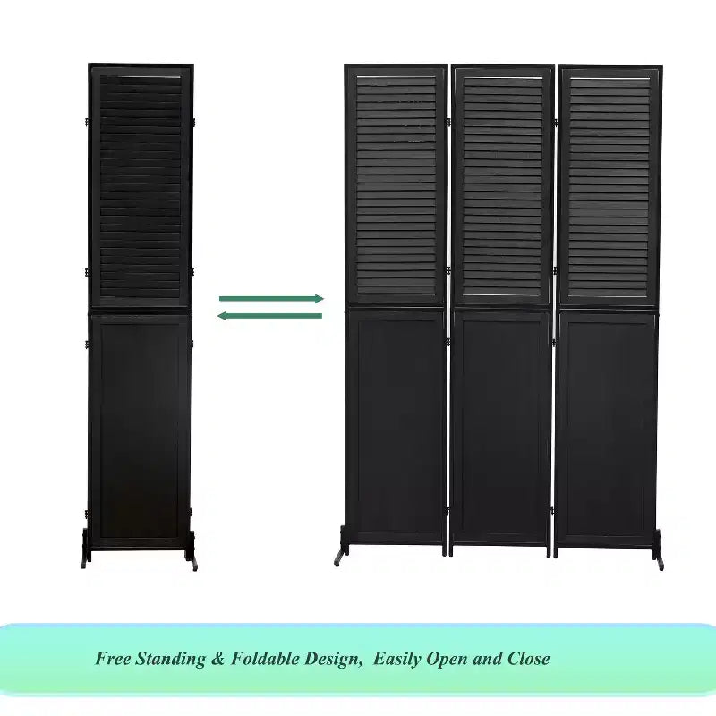 Divisor de ambiente plegable de 3 paneles, negro/marrón, 1.8 m, autónomo