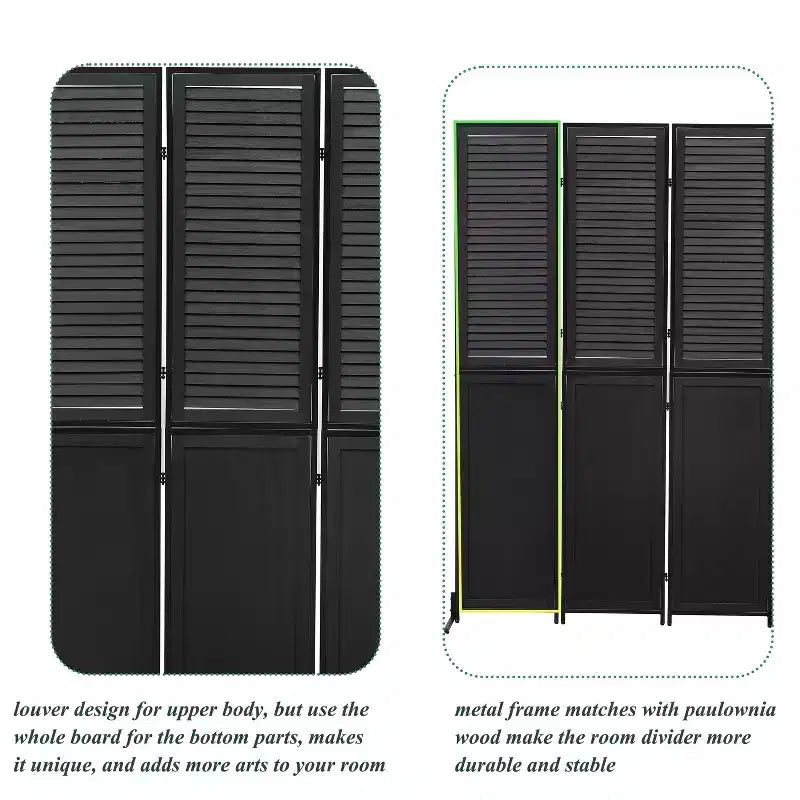 Divisor de ambiente plegable de 3 paneles, negro/marrón, 1.8 m, autónomo