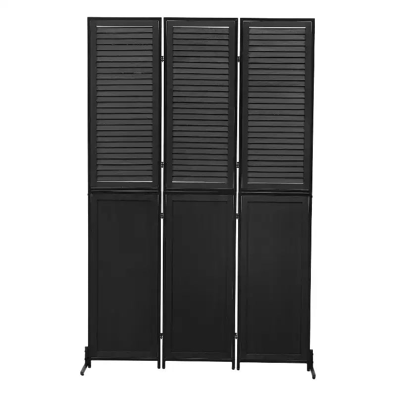 Divisor de ambiente plegable de 3 paneles, negro/marrón, 1.8 m, autónomo