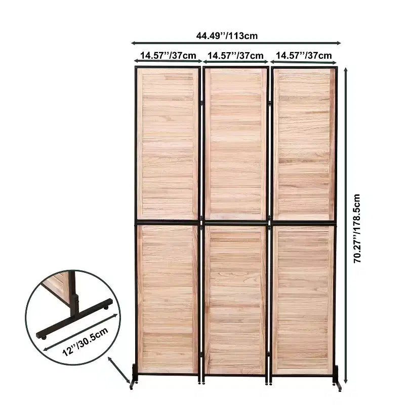 Divisor de ambiente plegable de 3 paneles, negro/marrón, 1.8 m, autónomo