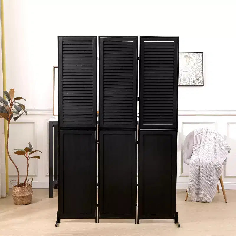 Divisor de ambiente plegable de 3 paneles, negro/marrón, 1.8 m, autónomo