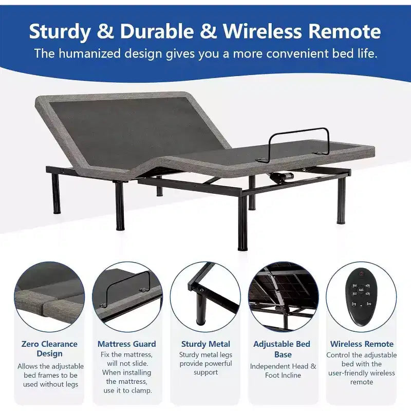 Base de cama de plataforma ajustable de acero negro, 1-2 personas