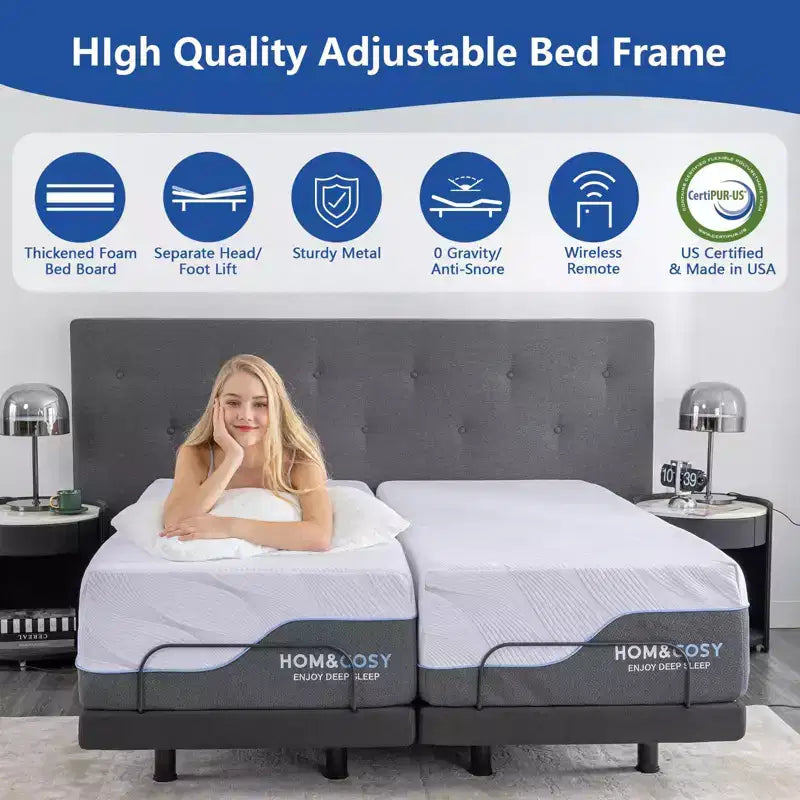 Base de cama de plataforma ajustable de acero negro, 1-2 personas
