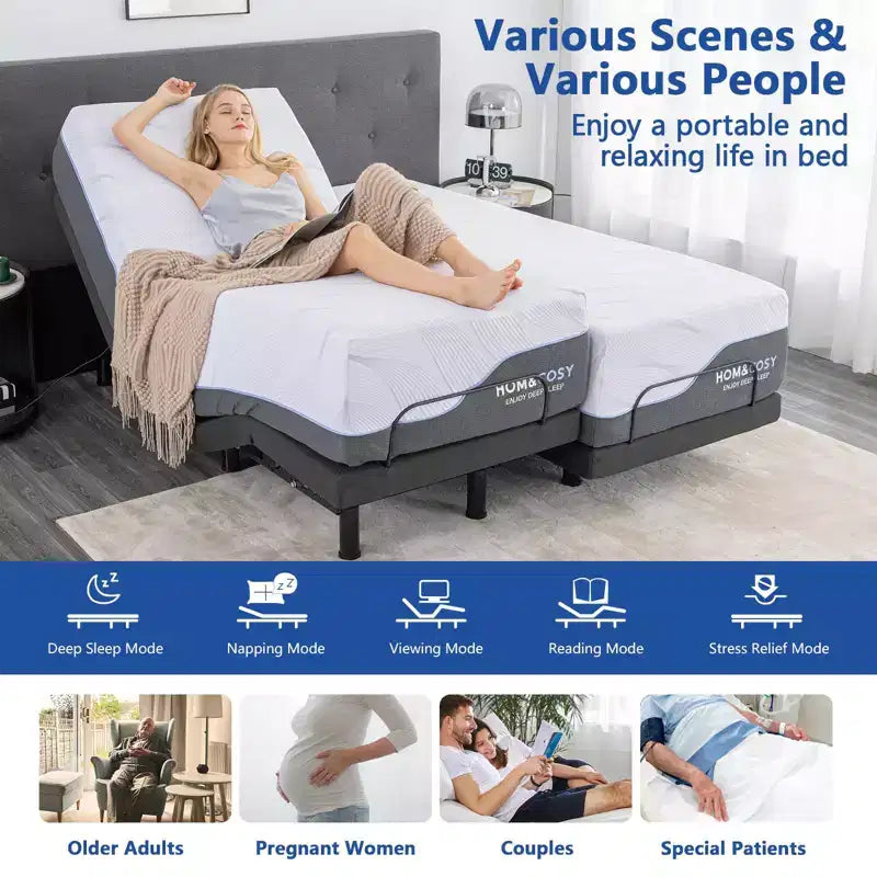 Base de cama de plataforma ajustable de acero negro, 1-2 personas