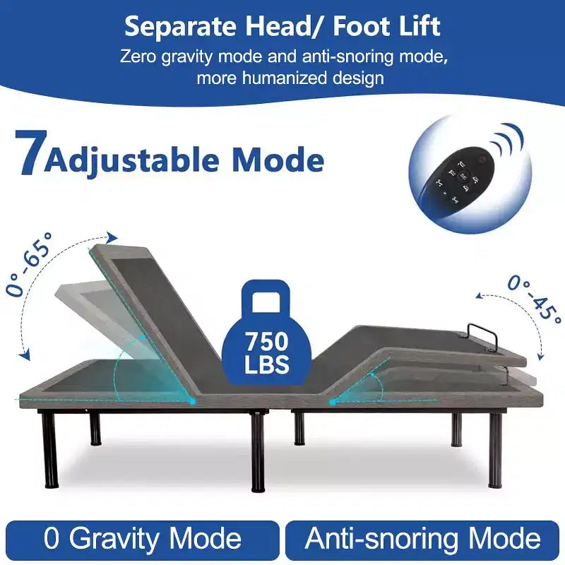 Base de cama de plataforma ajustable de acero negro, 1-2 personas