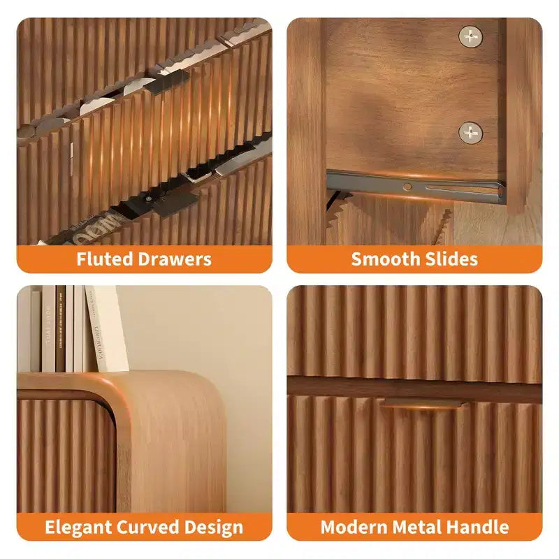 Cómoda ancha de 8 cajones acanalada en nogal/color madera – Estilo moderno, montaje por 1 persona