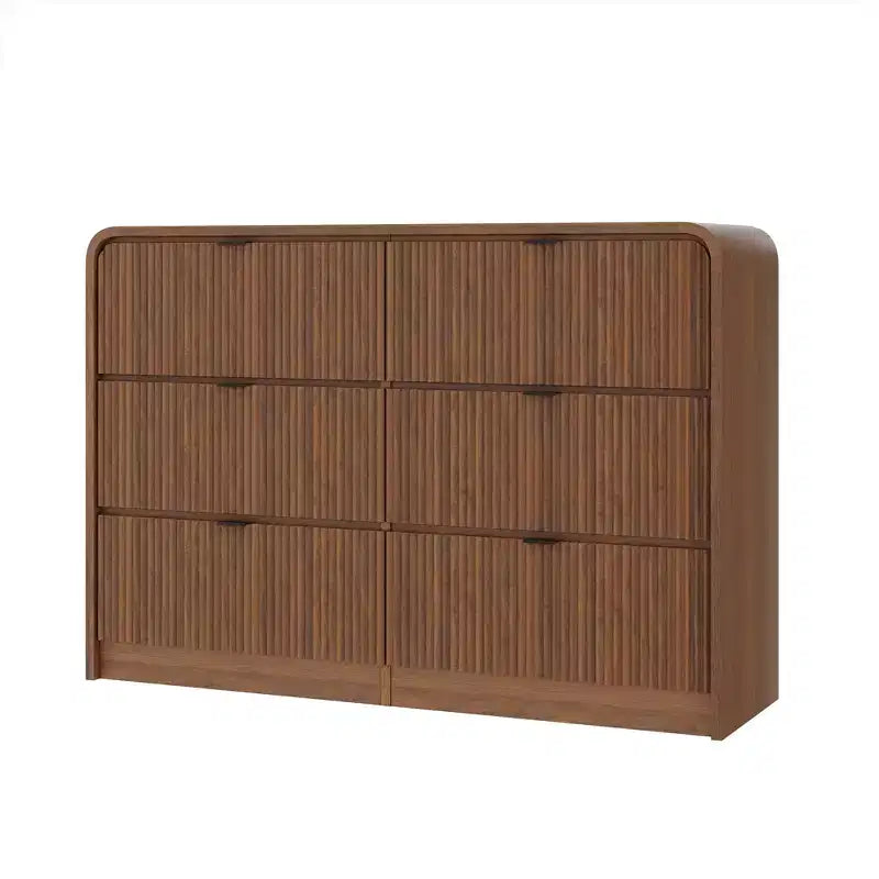 Cómoda ancha de 8 cajones acanalada en nogal/color madera – Estilo moderno, montaje por 1 persona