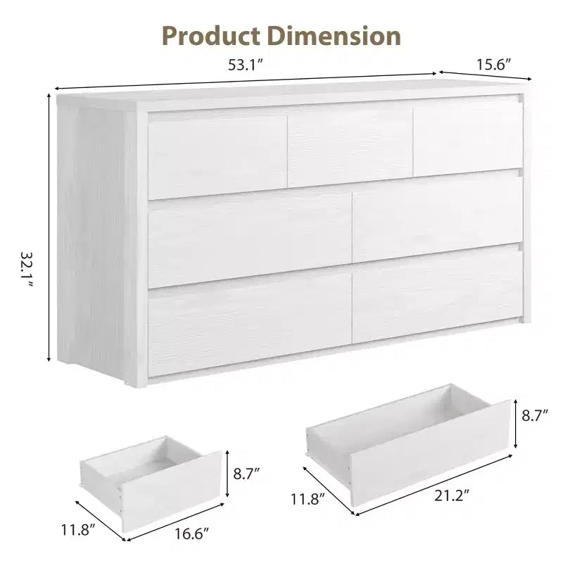 Cómoda de 7 cajones gris/natural/blanco – Cómoda de madera sin tiradores, de un solo uso