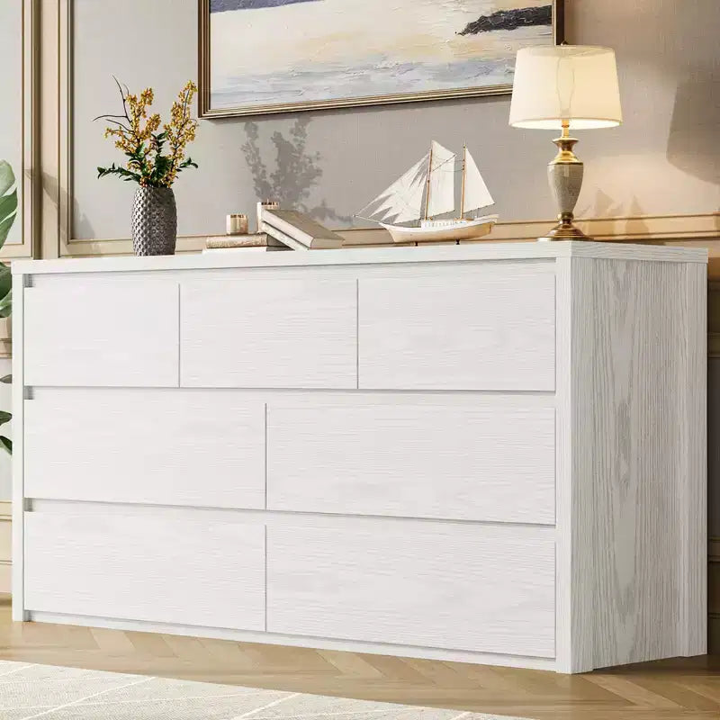 Cómoda de 7 cajones gris/natural/blanco – Cómoda de madera sin tiradores, de un solo uso