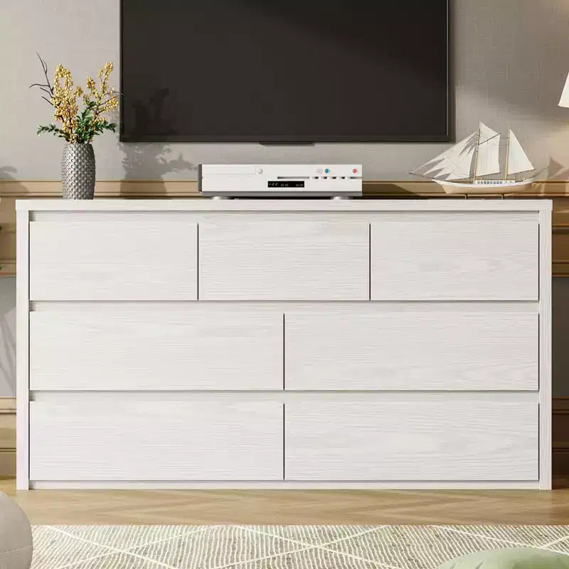 Cómoda de 7 cajones gris/natural/blanco – Cómoda de madera sin tiradores, de un solo uso