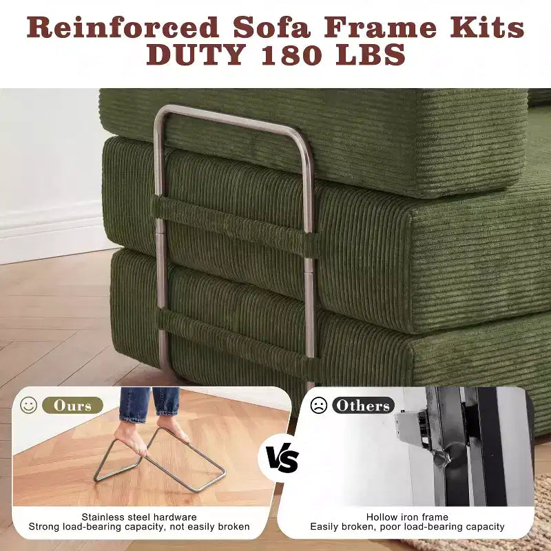 Sofá Cama Plegable de Pana, 2 plazas, 165 cm ancho – Beige / Verde / Gris / Naranja