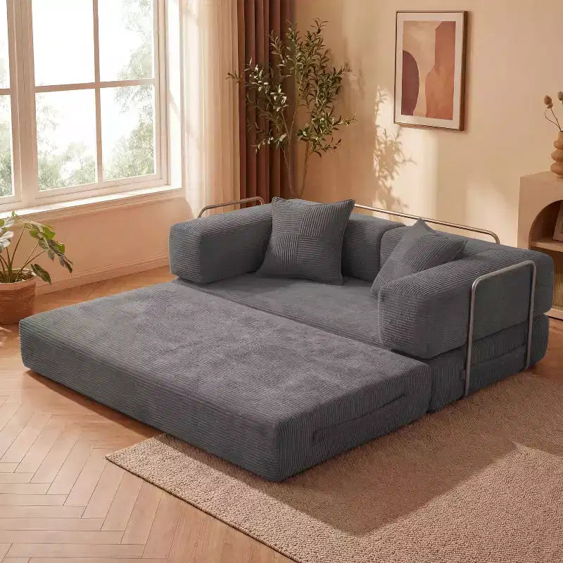 Sofá Cama Plegable de Pana, 2 plazas, 165 cm ancho – Beige / Verde / Gris / Naranja