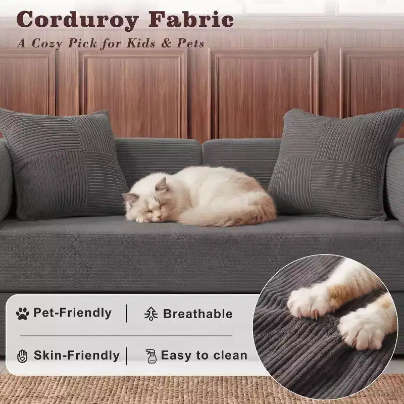 Sofá Cama Plegable de Pana, 2 plazas, 165 cm ancho – Beige / Verde / Gris / Naranja