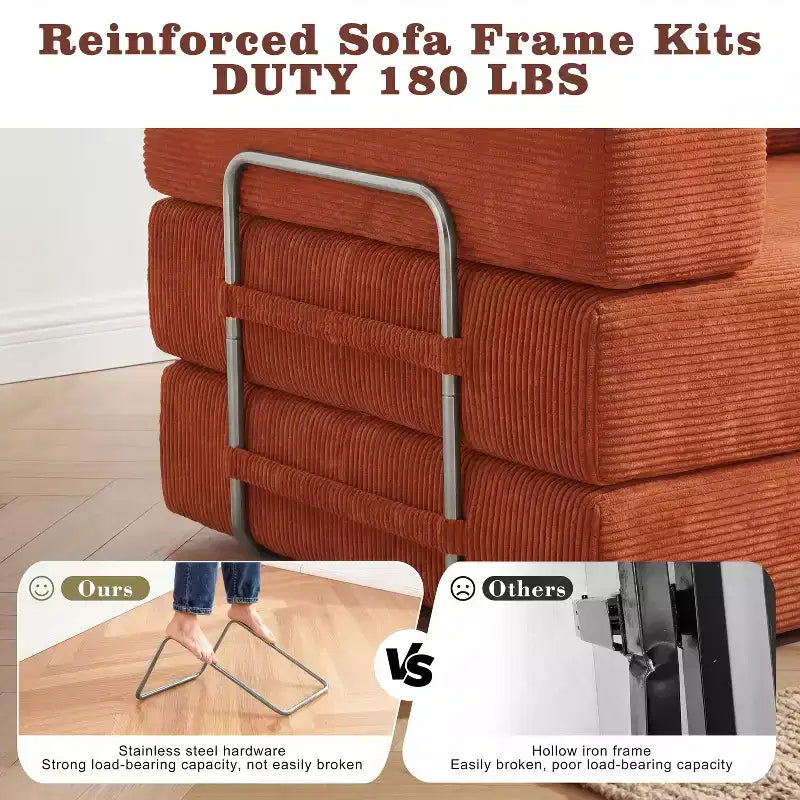 Sofá Cama Plegable de Pana, 2 plazas, 165 cm ancho – Beige / Verde / Gris / Naranja