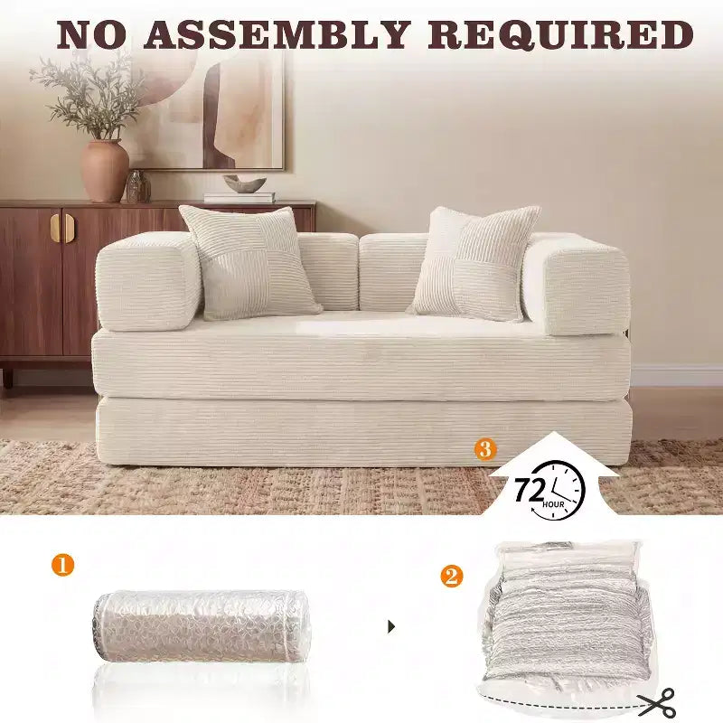 Sofá Cama Plegable de Pana, 2 plazas, 165 cm ancho – Beige / Verde / Gris / Naranja