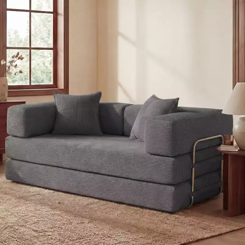 Sofá Cama Plegable de Pana, 2 plazas, 165 cm ancho – Beige / Verde / Gris / Naranja