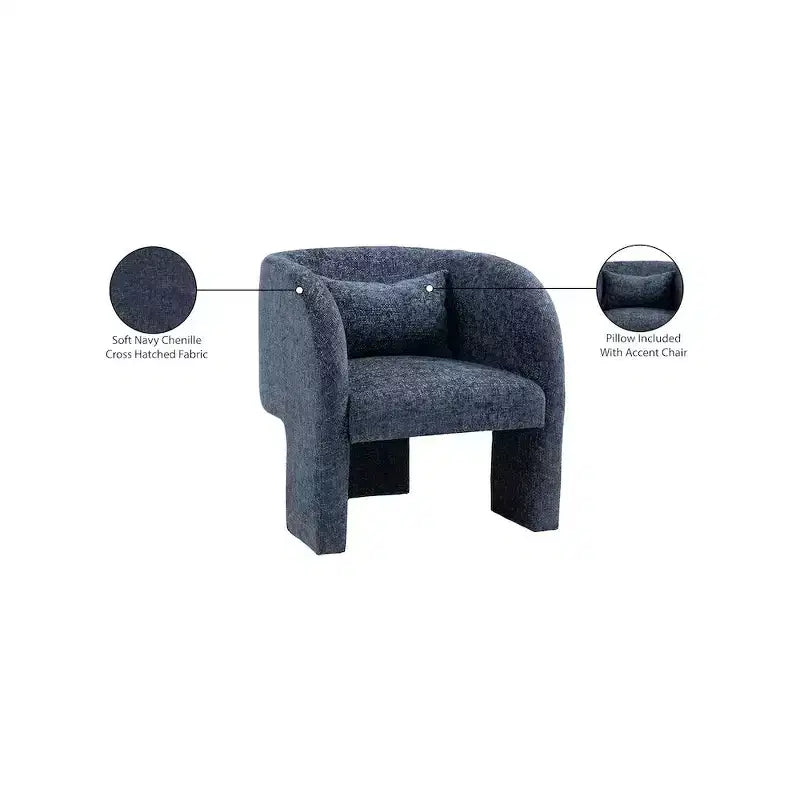 Sillón Acentual de Tela de Chenilla Gris / Azul Marino con Brazos – Capacidad para 1 Persona