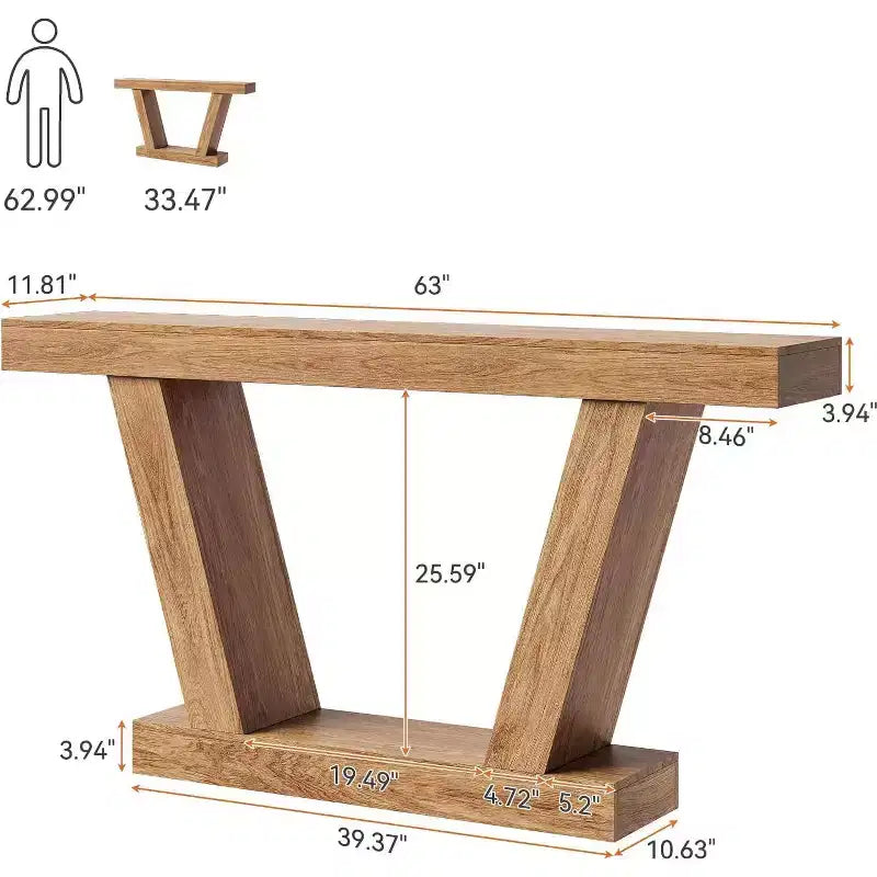 Mesa consola de 63", roble natural/marrón rústico, mesa estrecha para sofá y entrada
