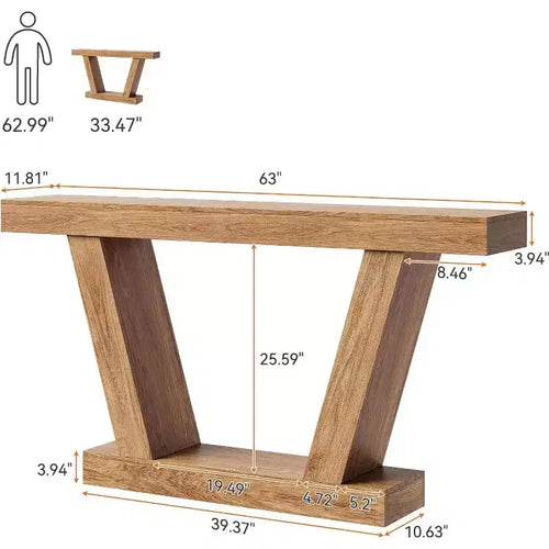 Mesa consola de 63", roble natural/marrón rústico, mesa estrecha para sofá y entrada