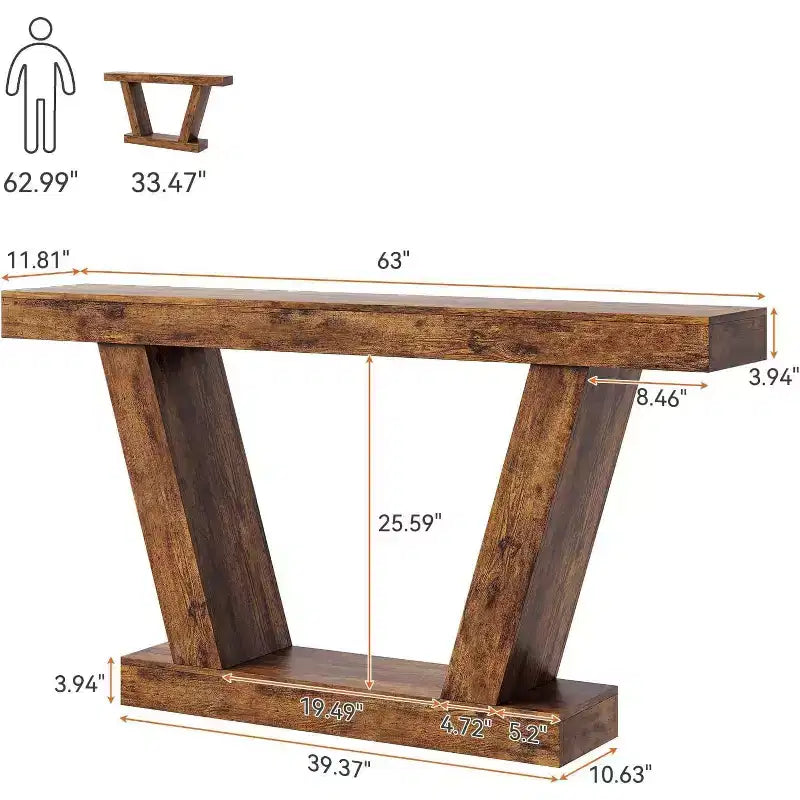 Mesa consola de 63", roble natural/marrón rústico, mesa estrecha para sofá y entrada
