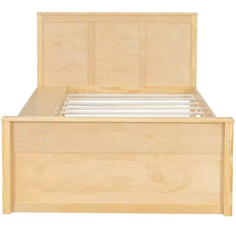 Cama plataforma de madera maciza en color blanco crema/natural con cama nido y almacenamiento, doble/completa, capacidad para 1 o 2 personas
