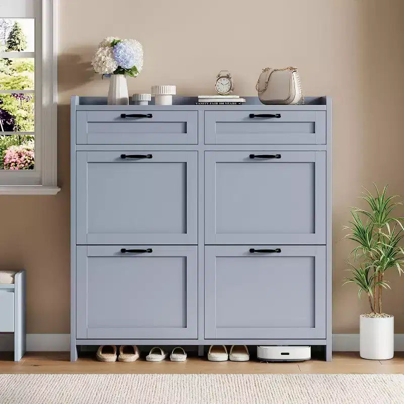 GustoWave Freestanding Shoe Storage Cabinet Organizer with 4 Flip Drawers for Entryway Hallway Living Room