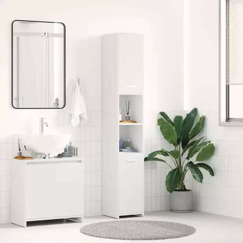 Armario de baño alto, blanco, 2 puertas, 1 persona