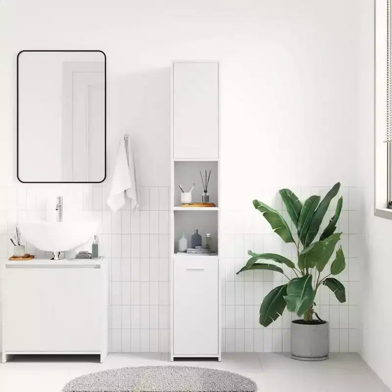 Armario de baño alto, blanco, 2 puertas, 1 persona