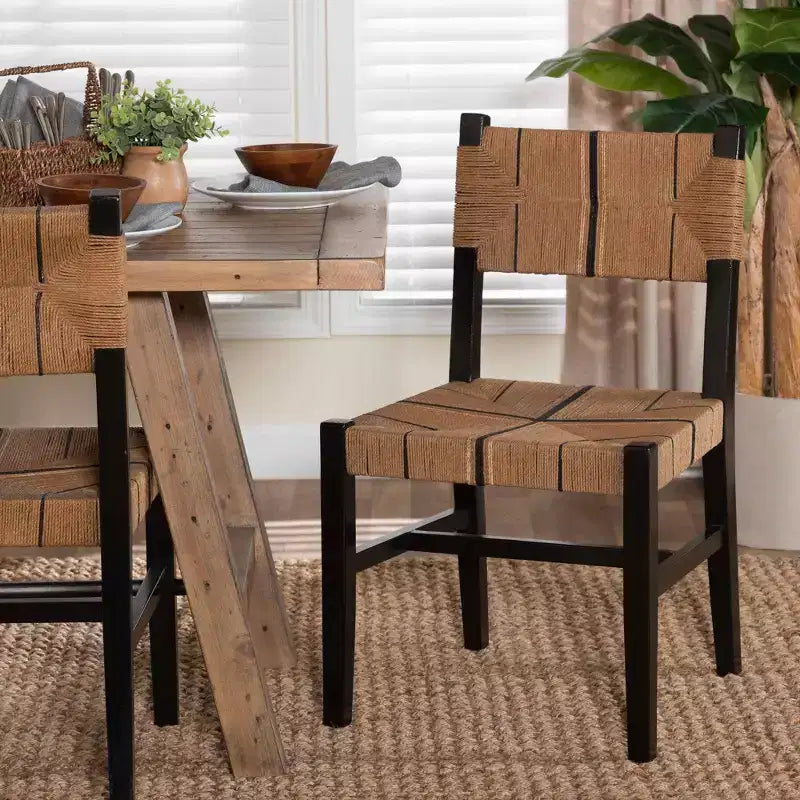 Silla de comedor bohemia sin brazos marrón/negra, capacidad 1 persona